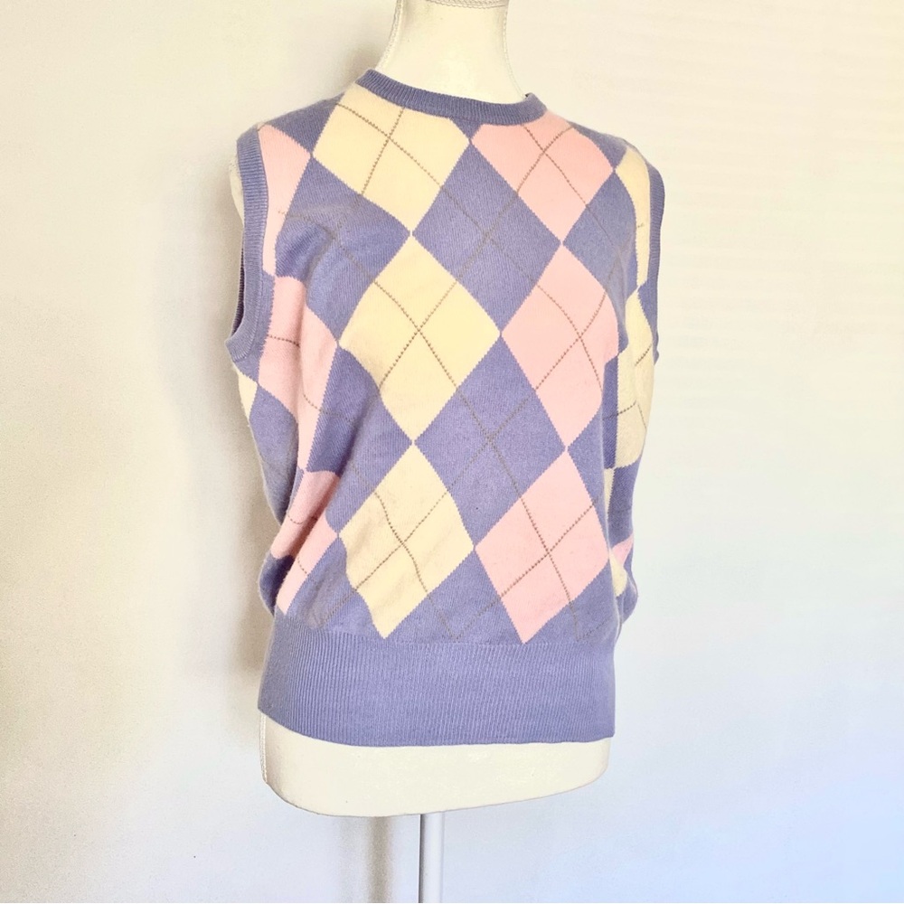 %100 Cashmere Vintage Ordos Pastel Argyle Sleeveless Sweater